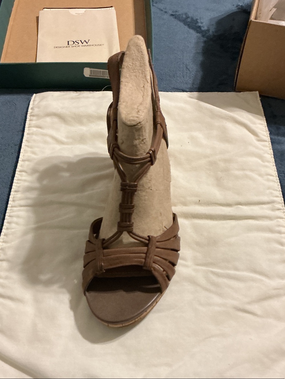 Clarks Brown Leather Wedge Sandals with T-Strap